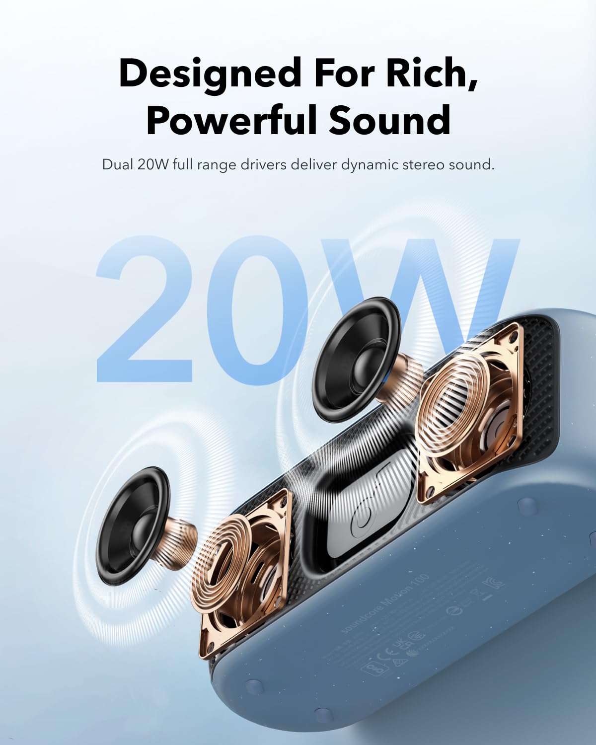 soundcore by Anker Motion 100 Portable Speaker, Bluetooth Speaker with Wireless Hi-Res, Customizable EQ, and IPX7 (Grey)