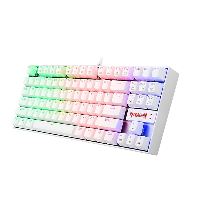 Redragon K552W-RGB 60% Mechanical Gaming Keyboard Compact 87 Key Mechanical Computer Keyboard KUMARA USB Wired Cherry MX Blue Equivalent Switches for Windows PC Gamers (White RGB Backlit)