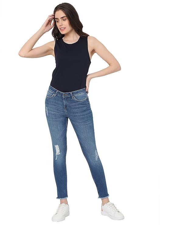 VERO MODA Women Mid Rise Skinny Fit Low Distress Light Fade Jeans