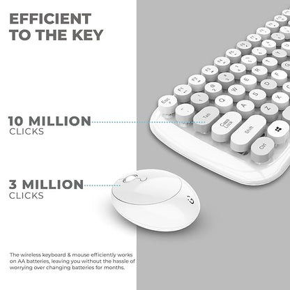 iGear KeyBee Retro Typewriter Inspired 2.4GHz Wireless Keyboard with Mouse Combo for Desktop/Laptop and Devices with USB Support, Single Nano Receiver, Round Keycaps, Cleaning Brush (White) (White)