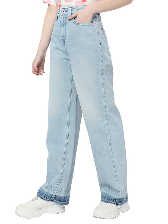 VERO MODA Women High Rise Wide Leg Cotton?Jeans