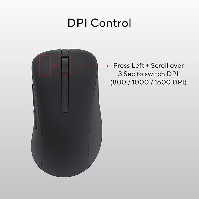 ASUS Wireless Mouse MD102 2.4GHz Mode, Ergonomic Design, Silent, Reliable, Dual Mode Connectivity, Adjustable DPI, 10 Million Click Life, Dark Grey