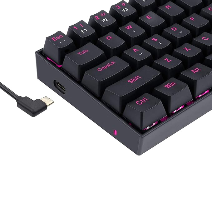 Redragon K630 Dragonborn 60% Wired Pink Single Lighting Gaming Keyboard, 61 Keys Compact Mechanical Keyboard with Brown Switch, Pro Driver Support, Black