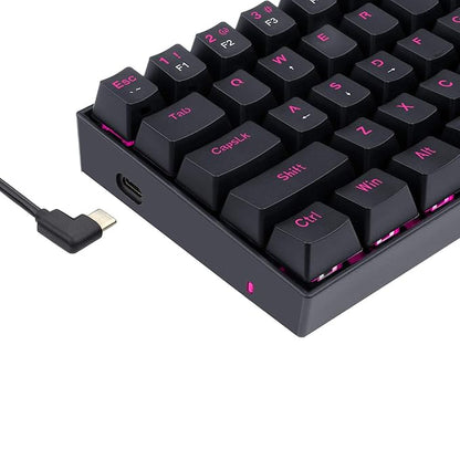 Redragon K630 Dragonborn 60% Wired Pink Single Lighting Gaming Keyboard, 61 Keys Compact Mechanical Keyboard with Brown Switch, Pro Driver Support, Black