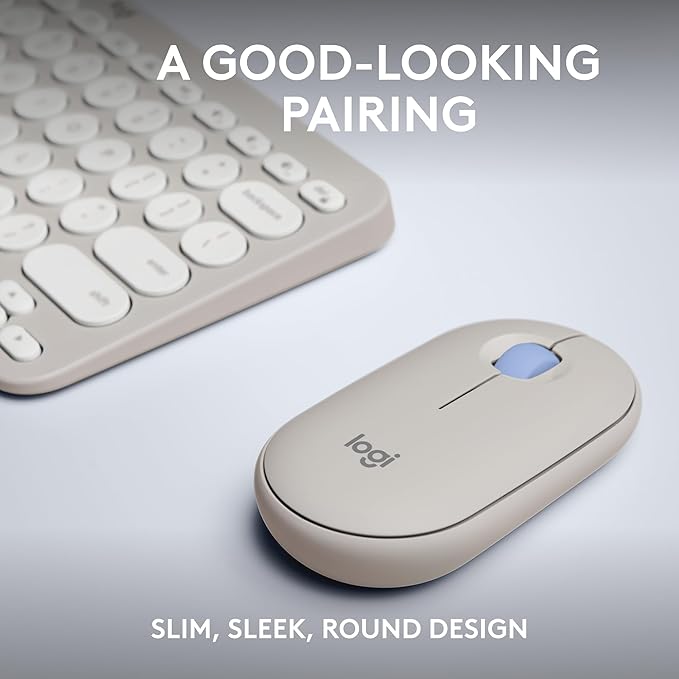 Logitech Pebble 2 Combo, Wireless Keyboard and Mouse, Quiet and Portable, Customisable, Logi Bolt, Bluetooth, Easy-Switch for Windows, macOS, iPadOS, Chrome - Tonal Sand