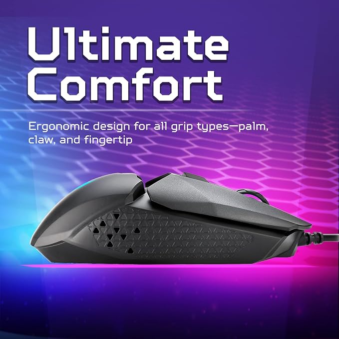 Acer Predator Cestus 327 Multi-Grip Design Wired Gaming Mouse (8000 DPI/150 IPS/6 Buttons/5-level DPI Settings with 5 LED Color/ELAN OM36 Sensor/1000Hz Polling Rate) with 20M Click Lifespan, Black