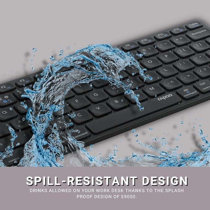Rapoo E9050 C-Type Rechargeable Bluetooth Wireless Multi-Device (4 Devices) Keyboard for Windows/iOS/Android,Tablet/Smartphone Dark Grey