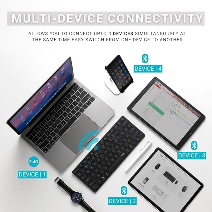 Rapoo E9050 C-Type Rechargeable Bluetooth Wireless Multi-Device (4 Devices) Keyboard for Windows/iOS/Android,Tablet/Smartphone Dark Grey
