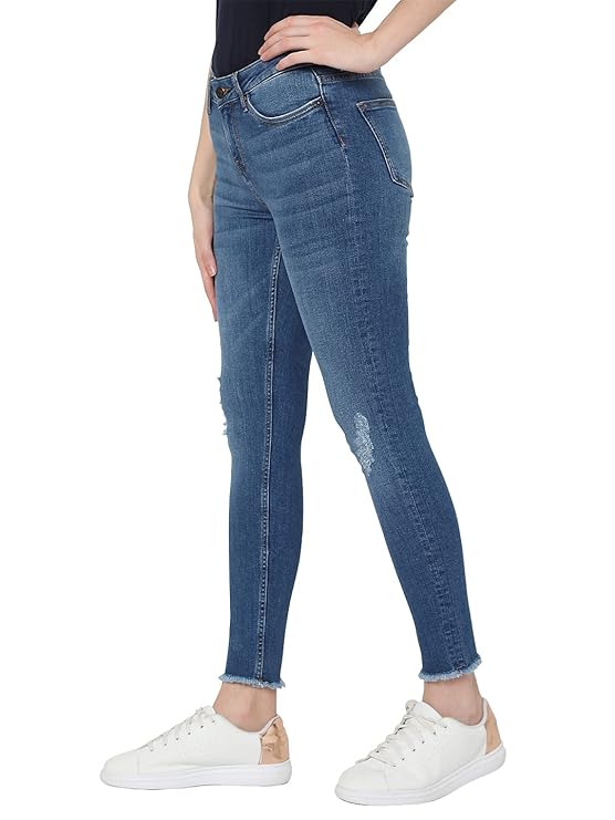 VERO MODA Women Mid Rise Skinny Fit Low Distress Light Fade Jeans
