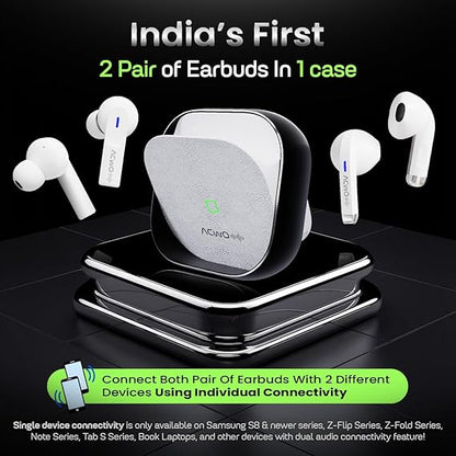 ACwO Dwots Fire India's First in Ear + Half-in-Earbuds in One Case, 3+3 EQ Modes, Wireless Charging Enabled, AI-ENC with Quad Mic (3 Color options)