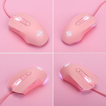 Lomiluskr AJ52 Gaming Mouse Wired, 7 Programmable Buttons, Computer Mice with RGB LED Backlit, 200-4800 DPI Adjustable,for Windows/Mac OS/Linux (Pink)