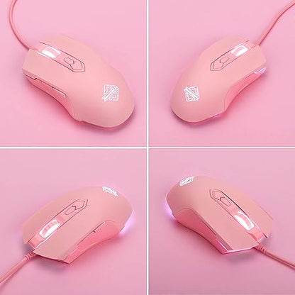Lomiluskr AJ52 Gaming Mouse Wired, 7 Programmable Buttons, Computer Mice with RGB LED Backlit, 200-4800 DPI Adjustable,for Windows/Mac OS/Linux (Pink)