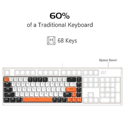 MageGee Product Image Portable 60% Mechanical Gaming Keyboard, MK-Box LED Backlit Compact 68 Keys Mini Wired Office Keyboard with Red Switch for Windows Laptop PC Mac - White/Black