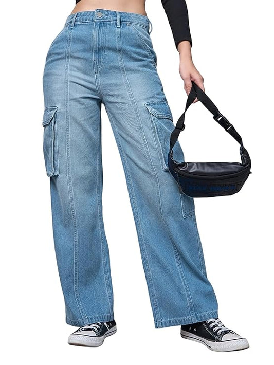Bewakoof Womens High Rise 100% Cotton Solid Straight Fit Jeans|Straight Fit Jeans – Regular Fit | Classic Denim Pants | Everyday Casual