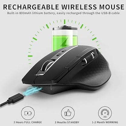 Rapoo MT750S Wireless Mouse with High-Precision Sensor, Easy-Switch Up to 4 Devices, Ergonomic Design, Rechargeable Bluetooth Mice with 4 Levels Adjustable DPI, Black (Black)