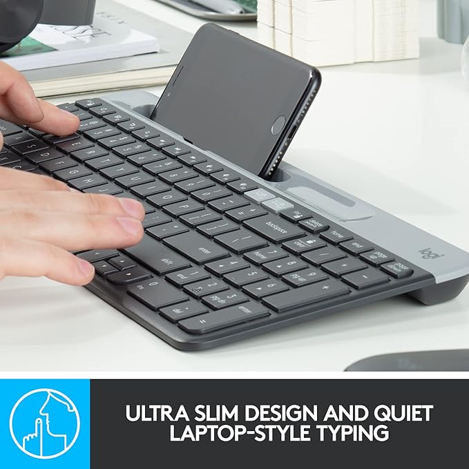 Logitech K580 Slim Multi-Device Wireless Keyboard Bluetooth/Receiver, Compact, Easy Switch, 24 Month Battery, Win/Mac, Desktop, Tablet, Smartphone, Laptop Compatible - Graphite