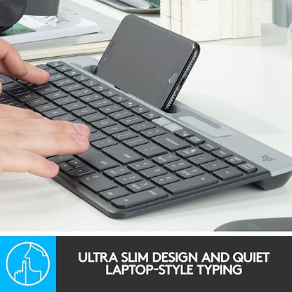 Logitech K580 Slim Multi-Device Wireless Keyboard Bluetooth/Receiver, Compact, Easy Switch, 24 Month Battery, Win/Mac, Desktop, Tablet, Smartphone, Laptop Compatible - Graphite