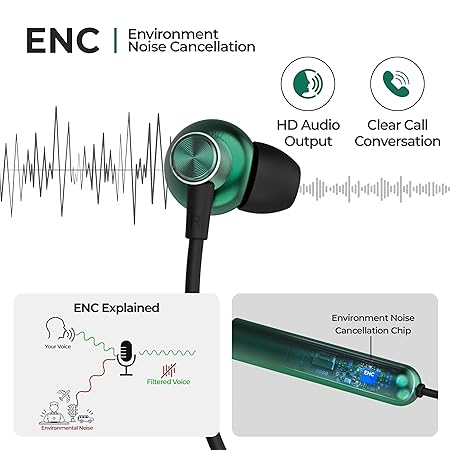 Foxin FoxBeat 210 Music Neckband Earphones | 10mm Speaker Driver, Lightweight (Green)