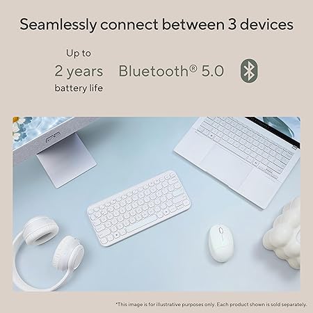 ASUS Marshmallow KW100 Wireless Keyboard – Iridescent White | Silent Scissor Keys, Compact Design, 2-Year Battery Life, Compatible with Windows/Mac/Chrome/iOS/with Dedicated Copilot Key