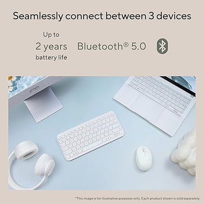 ASUS Marshmallow KW100 Wireless Keyboard – Iridescent White | Silent Scissor Keys, Compact Design, 2-Year Battery Life, Compatible with Windows/Mac/Chrome/iOS/with Dedicated Copilot Key