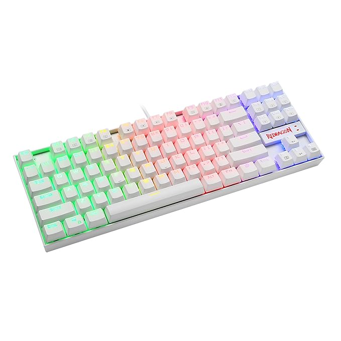 Redragon K552W-RGB 60% Mechanical Gaming Keyboard Compact 87 Key Mechanical Computer Keyboard KUMARA USB Wired Cherry MX Blue Equivalent Switches for Windows PC Gamers (White RGB Backlit)