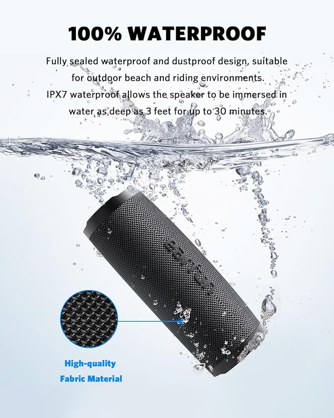 EarFun UBOOM Slim Bluetooth Speaker with Mic, Bluetooth 5.2 Portable Speaker, 100% Waterproof, 18H Playtime (Black)