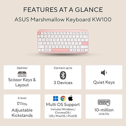ASUS Marshmallow KW100 Wireless Keyboard – Rose Clay | Silent Scissor Keys, Compact Design, 2-Year Battery Life, Compatible with Windows/Mac/Chrome/iOS/with Dedicated Copilot Key