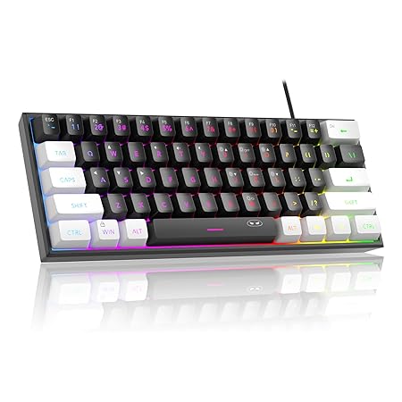 MageGee Mini 60% Gaming Keyboard,Rgb Backlit 61 Key Ultra-Compact Keyboard,Ts91 Ergonomic Waterproof Mechanical Feeling Office Computer Keyboard For Pc,Mac,Ps4,Xbox One Gamer,Wired(Black&White)
