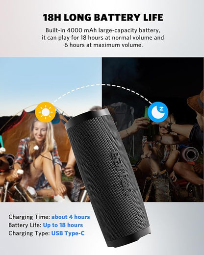 EarFun UBOOM Slim Bluetooth Speaker with Mic, Bluetooth 5.2 Portable Speaker, 100% Waterproof, 18H Playtime (Black)