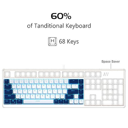 MageGee Portable 60% Mechanical Gaming Keyboard, MK-Box LED Backlit Compact 68 Keys Mini Wired Office Keyboard with Red Switch for Windows Laptop PC Mac - White/Blue
