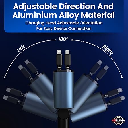 MELLSHA Retractable Car Charger, 100W 4-in-1 Super Fast Charge Car Mobile Charger, Retractable Cables (31.5 Inch)