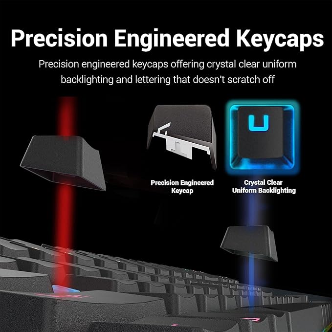 Redragon K551 Rainbow LED Backlit Mechanical Wired Gaming Keyboard with Numlock Keys for Windows PC (Red Switches)