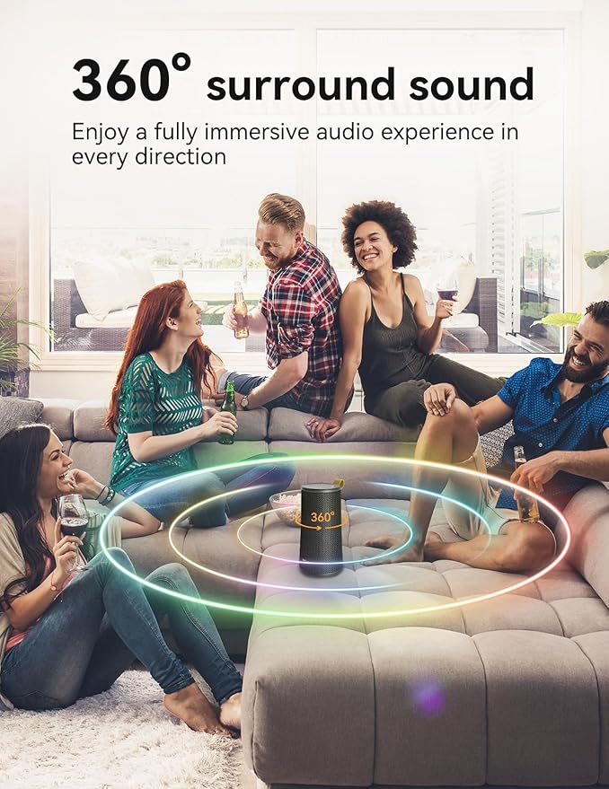 EarFun UBOOM Bluetooth Speaker, [24W Stereo Sound] Boom Bass, 360° Surround Sound, 24Hrs, Portable Wireless Speaker (Black)