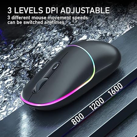 SOLAKAKA 2.4GHz Wireless Mouse, Adjustable 1600 DPI,Rechargeable Wireless Computer Mouse for PC Mac Laptop, Desktop