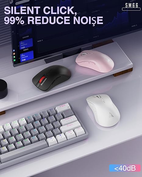SOLAKAKA SM66 Pink Silent Dual Mode 2.4GHz Wireless Mouse, Adjustable 4200 DPI,Rechargeable Wireless Computer Mouse for PC Mac Laptop, Desktop