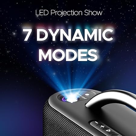 boAt Stone Lumos 60W Bluetooth Speaker w/ 7 LED Projection Modes, Dual EQs, Up to 9hrs of Playtime, TWS Feature, Built-in Mic, BT v5.3 (Midnight Black)
