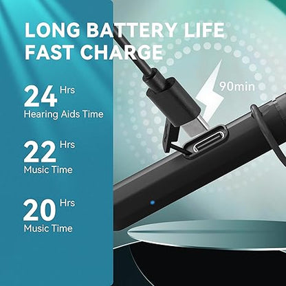 DIGGINGSOUND Hearing Aids, Neckband Hearing Aids with Bluetooth, Hearing Aid Amplifier for Seniors (Black)