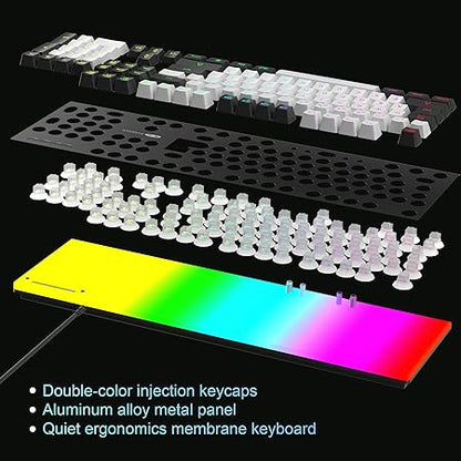 MageGee Gaming Keyboard and Mouse Combo, True RGB Backlit Membrane Office Keyboard, 104 Keys Metal Panel USB Quiet Wired Keyboard for Windows Laptop PC - White/Black
