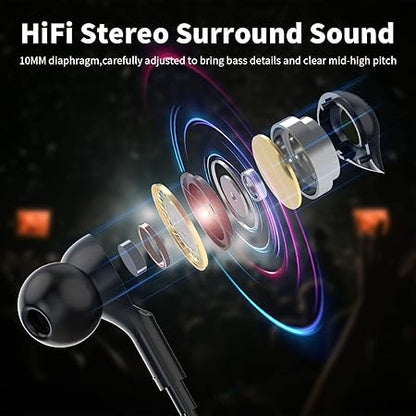 Neckband Bluetooth Headphones Wireless Earbuds for Samsung S25 Ultra S24 S23 FE S22 A53 A14 (Black)