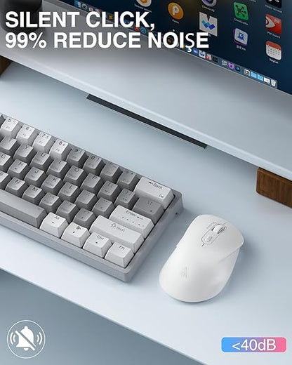 SOLAKAKA SM66 White Silent Dual Mode 2.4GHz Wireless Mouse, Adjustable 4800 DPI, Rechargeable Computer Mouse for PC, Mac, Laptop, Desktop