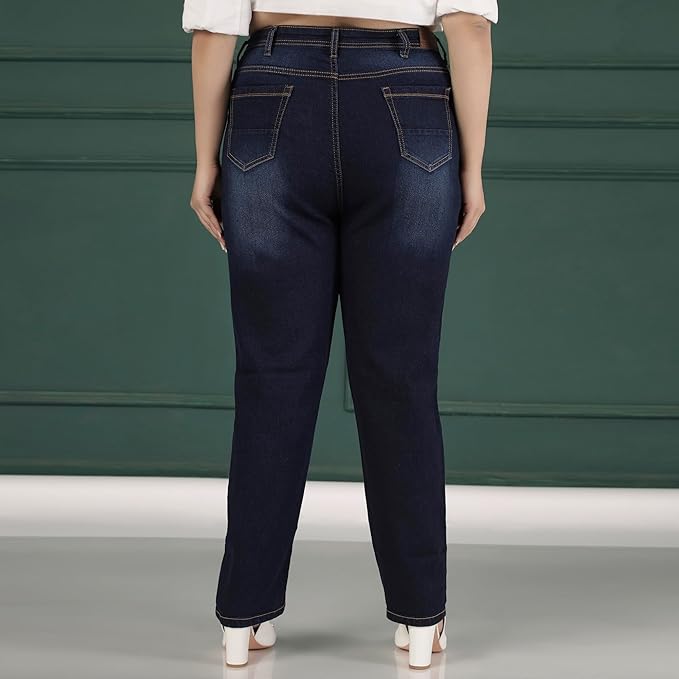 Womens Plus Size Straight Fit Mid Blue Jeans