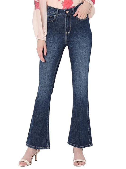 VERO MODA Women High Rise High Waist Bootcut Flared Jeans | Wide Leg Bell Bottom Denim | Stretchy & Stylish Retro Look