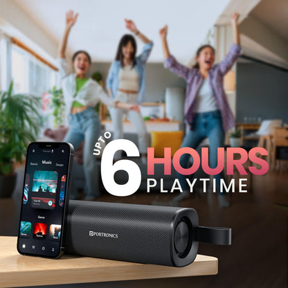 Portronics Fynix 30W HD Sound Portable Bluetooth Speaker with Dual Passive Radiator, 360° Surround Sound, Upto 6 Hours (Black)