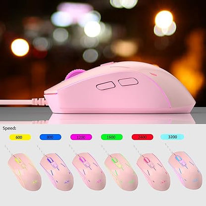 MageGee Gaming Keyboard and Mouse Combo, True RGB Backlit Membrane Office Keyboard, 104 Keys Metal Panel USB Quiet Wired Keyboard for Windows Laptop PC - Pink