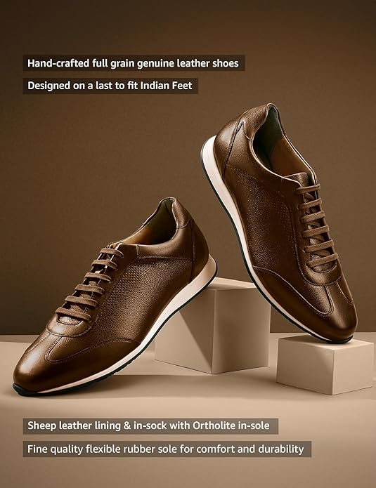 Symbol Premium Mens Smart Casual Leather Sneakers (Dark Brown)