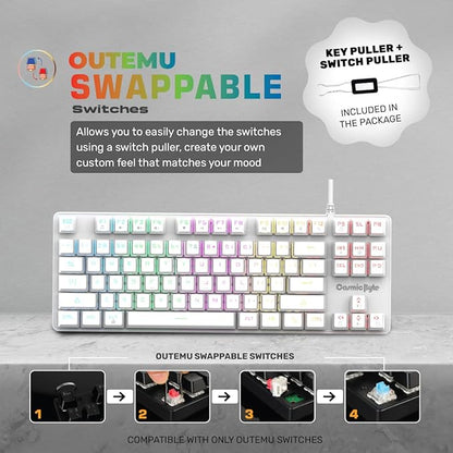 Cosmic Byte CB-GK-37 Firefly Per-Key RGB TKL Mechanical Keyboard with Swappable Outemu Red Switch, Macros, Software (White)