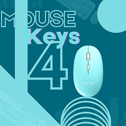 Aula AC306 Wireless Keyboard with Retro Keys and 1600 DPI Mouse Combo | 2.4GHz Wireless Keyboard with Mouse Combo for Desktop/Laptop and Devices with USB Support (Mix Blue)