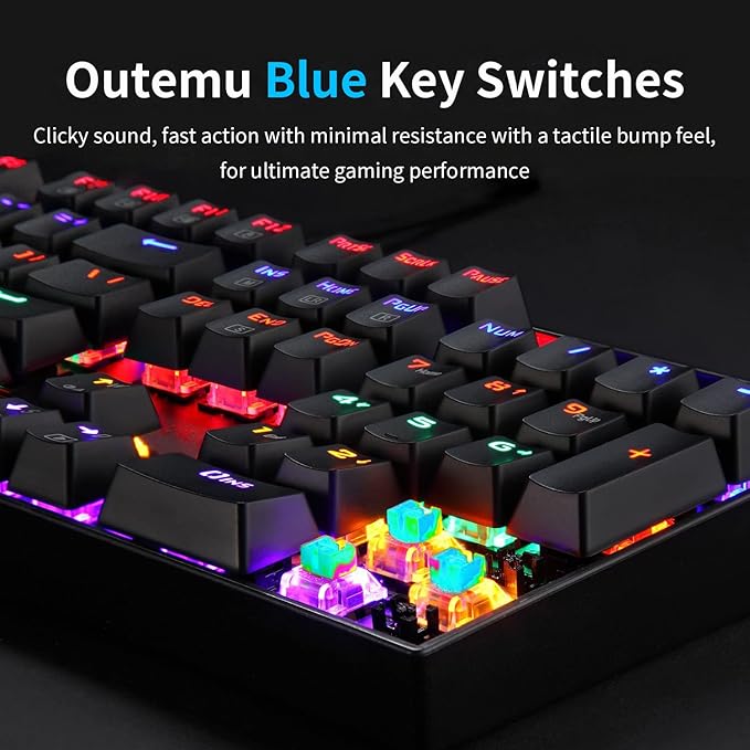 Redragon K551 Rainbow LED Backlit Mechanical Wired Gaming Keyboard with Numlock Keys for Windows PC (Red Switches)