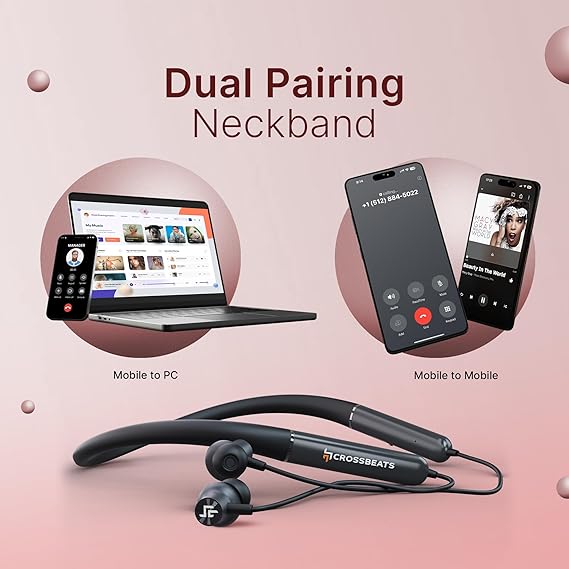 CrossBeats Shuffl ANC Neckband Bluetooth Wireless in Ear Earphones | 14.2mm Drivers| 120Hrs Playtime (Black)