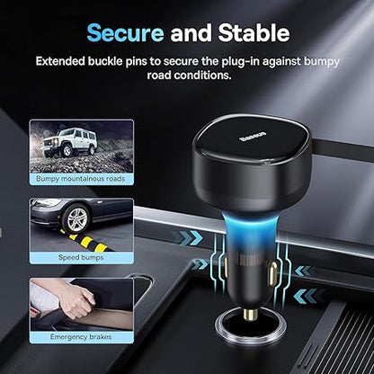 USB C Car Charger, Baseus Retractable Type C Car Charger 2-in-1 Car Charger 33W, Fast Car Charger Adapter